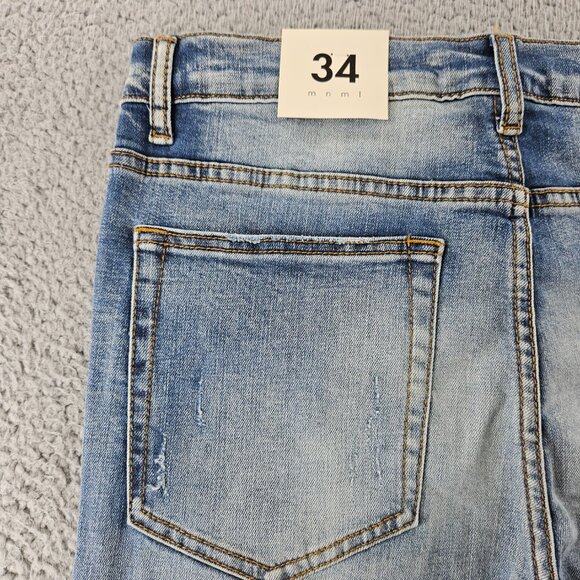 MNML Jeans Mens 34 Blue X203 Stretch Denim Distressed Ripped Slim Fit Pants - Picture 16 of 16